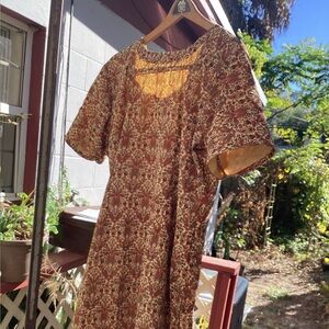 ARUNA.  Chic Patterned Midi Dress in Brown Tones.   Very gauzy and flaring.